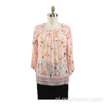 Damesblouse met 3/4 mouwen kanten afwerking